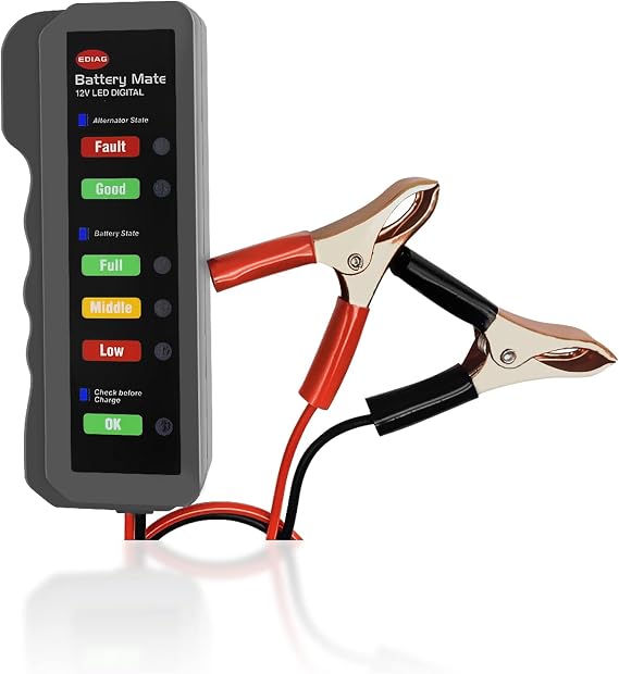 Automotive Load Tester Indicator, 12V Automotive Vehicle Battery Condition Detector, LED Indication, Digital Alternator Charging System Analyzer, Universal for Car, Motorcycle, Truck.