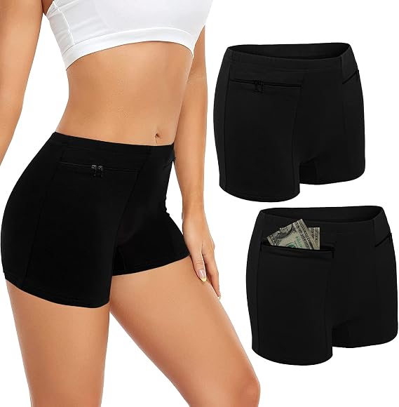 Women's Underwear with Secret Pocket Panties, 2 Packs Anti Pickpocket Travel Boxers (Black)