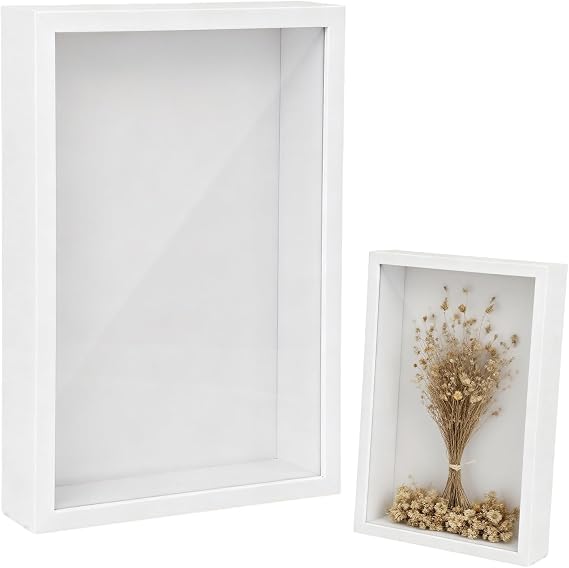 3D White Picture Frame 22 x 17 cm, 3cm Deep Box Frame Display Cases with Glass Panel, For Filling Frame Square Frame Box Frames, Desktop or Wall Hanging for Photos, Crafts, Souvenir