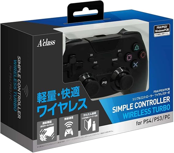 アクラス Ps4/ps3/pc用シンプルコントローラー ワイヤレスターボ 軽量/無線接続/連射ホールド/pc対応