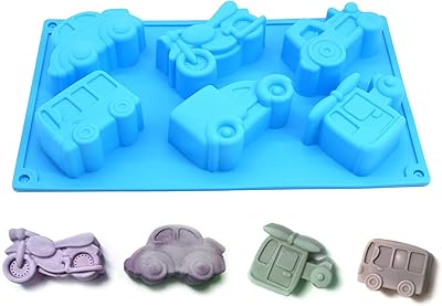 X-Haibei Vehicle Silicone Mold - 6 Cavity Car Truck Soap Mold, Crayon Melter, Jello Chocolate Candy Molds - Food Grade, Flexible & Durable for DIY Crafts, Baking & Party Favors - 2oz per Cell