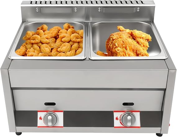 Gas Fryer, 3.2 Gal Commercial Gas Deep Fryer with 2 Tank Propane Deep Fryer/Countertop Propane Gas Fryer for Home Restaurants Chicken Wings Chips Frying