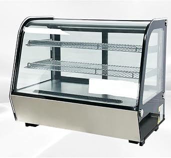 Bakery Display Cooler Refrigerated Case Countertop Desktop Slope Round-Corner 36 ins Commercial Restaurant Pastry Deli Stainless Steel Base Curved Glass NSF Food Cooler CW160R