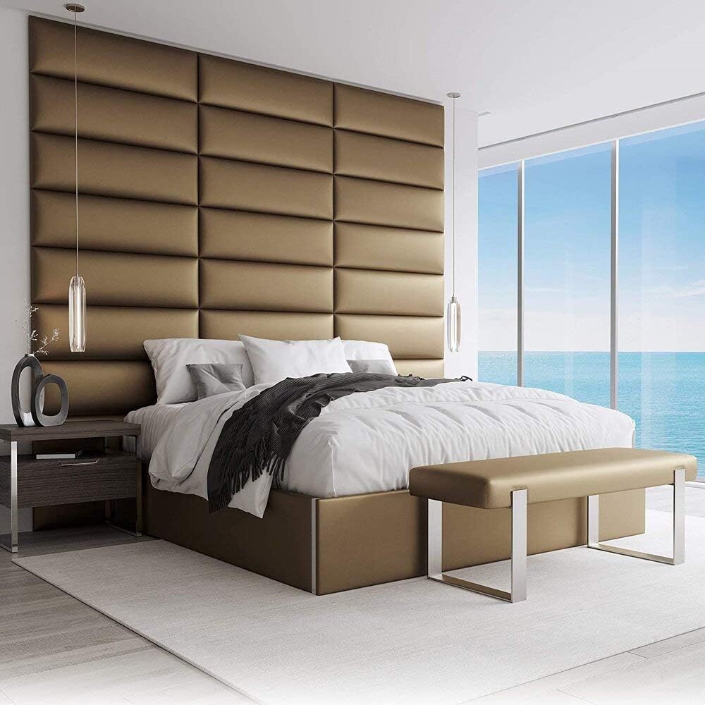 VANT Upholstered Accent Wall Panels - Packs of 4 - Easy to Install - Twin-King Size Headboard (91cm Wide, Metallic Gold)