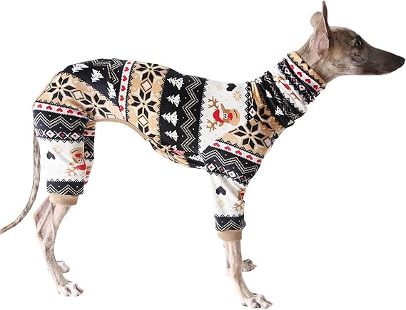 HDKUW Italian Greyhound Sweater, Turtleneck Dogs Outfit Fleece Onesie Clothes,Warm Plush Winter Dog Christmas Pajamas for Afghan Hound Whippet Borzoi Saluki Brown Christmas M