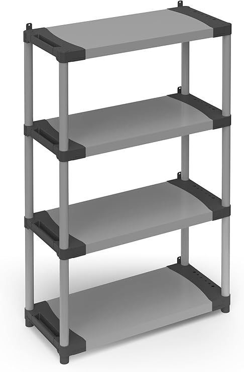 Adventa: Resin PVC PP 4 Shelves Easy Assembly Modular System Heavy Duty Shelving Unit Suitable for Indoor and Outdoor Use 80 x 40 x 165 cm