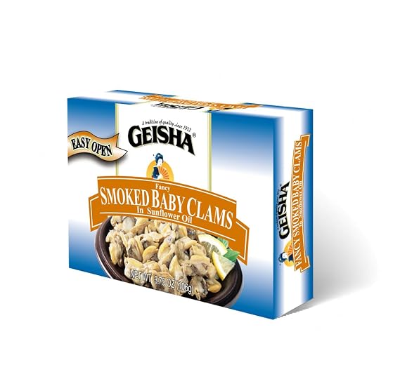 GEISHA Smoked Baby Clams in Sunflower Oil 3.75oz (Pack of 12), Baby Clams| Gluten Free No Sugar Added Wild Caught Good Source of Protein