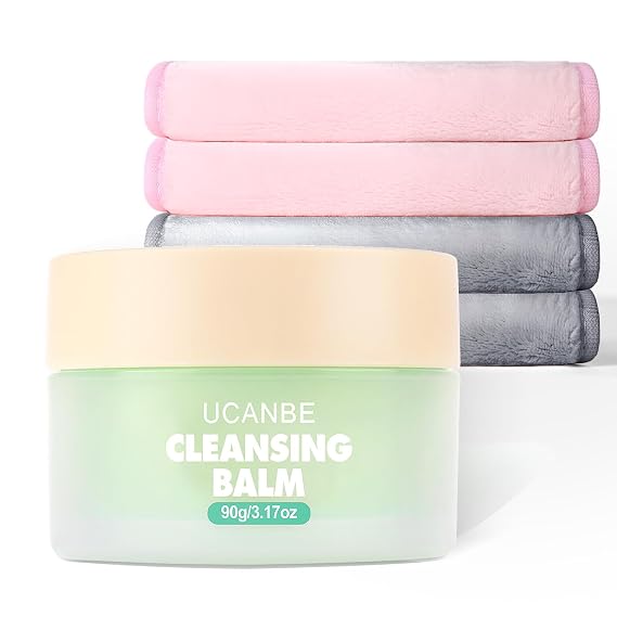 UCANBE Cleansing Balm Makeup Remover, 3.17oz Cleansing Balm + 4pcs Large Size Makeup Remover Cloths, Makeup Cleansing Balm for Waterproof Eye Face Lip Makeup, Made for All Skin Types