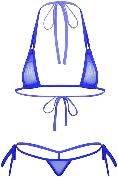FEESHOW Micro Bikini, Ultra Small Micro Swimsuit, Women's Sexy See-Through Seductive Triangle Bikini, Separate Mini Bra and T Shorts, 2-Piece Set