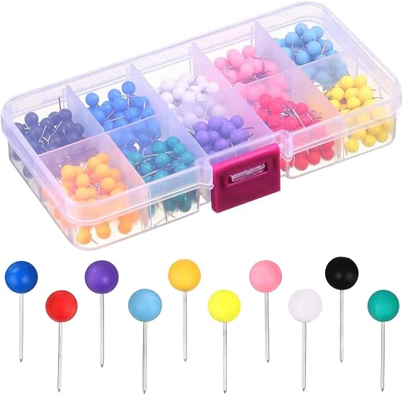 Leikedun 500Pcs Map Push Pins, 10 Colors | Plastic round head tacks with steel points, 1/8 inch for cork board world map fabric marking, multicolor push pins