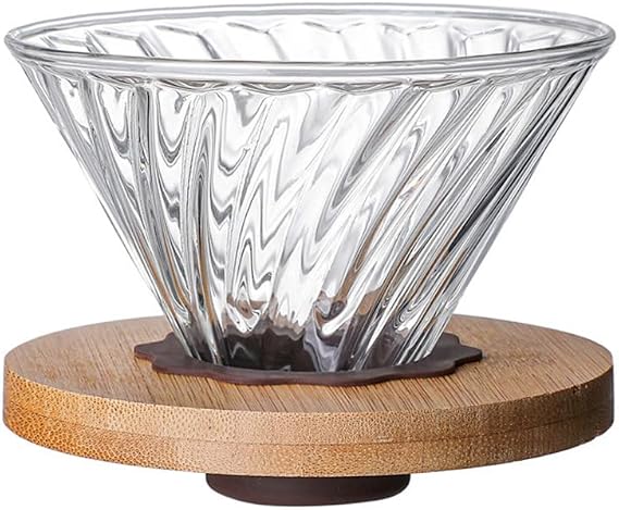 Pour Over Coffee Dripper, V60 Glass Coffee Dripper With Bamboo Wood Base, Slow Brewing Coffee Dripper Accessories for Coffee Pot Coffee Make