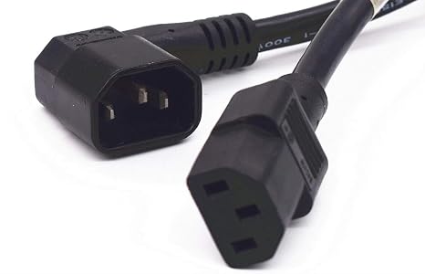 Toptekits C13 to C14 Short Power Cord, IEC 320 C13 to Right Angle IEC C14 Computer Extension Cord Replacement, Elbow Plug PDU Power Cord, 16AWG, 3ft/1m
