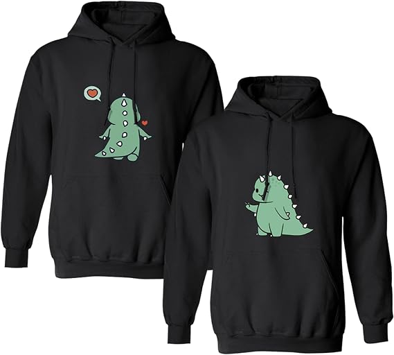 Cute Dinosaur Hoodie Matching Couple Outfit Sweatshirt-Long-Sleeved Thickened Couple Hoodie S-XXL(Pack Of 1 Hoodie)