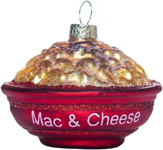 Set of 2 Mac and Cheese Glass Blown Christmas Ornaments, Food Blown Glass Ornaments for Christmas Tree Decorations