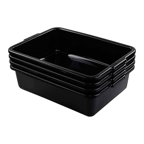4-Pack 8 L Black Small Plastic Kitchen Bus Tubs, Commercial Bus Box