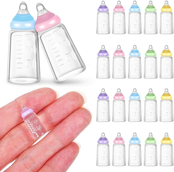 Kichvoe 30Pcs Miniature Baby Bottles Dollhouse Decor Ornaments | Mini Bottles for Baby Shower Dual Plastic & Cloth Bib Design,DIY Scene Decor for Collectors,Size:0.78x0.39x0.39 in