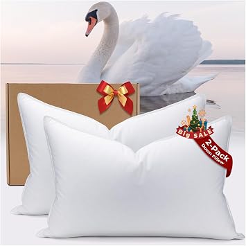 White Goose Down Pillow 2 Packs Luxury Hotel Bed Pillow with 100% 900+ Fill Power, Goose Feather Pillow for Sleeping, 600 Thread Count Cotton Shell, Queen Size- Medium