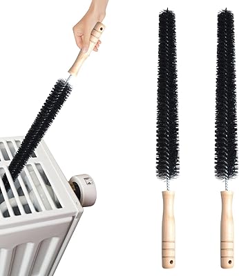 2Pcs Radiator Brush, Dryer Cleaner Vent Brush, 40cm Long Flexible Refrigerator Coil Cleaning Brush, with Wooden Handle, Slim Radiator Duster Brush, Vent Cleaner BrushesBlack