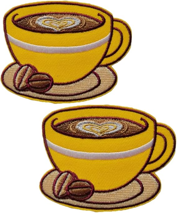 Heiorpai 2Pcs Drink Coffee Patch Coffee and Cup Patch Embroidered Cool Iron On or Sew On Patches