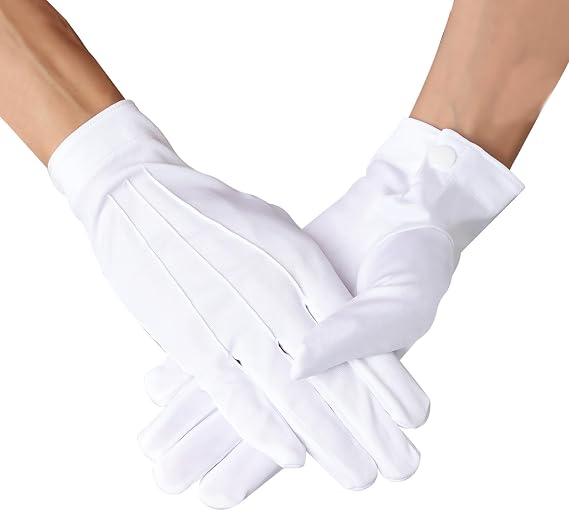 White Cotton Gloves Marching Band Gloves Pallbearer Usher Glove, Parade Costume White Uniform Glove for Police Server Funeral Formal Tuxedo Guard