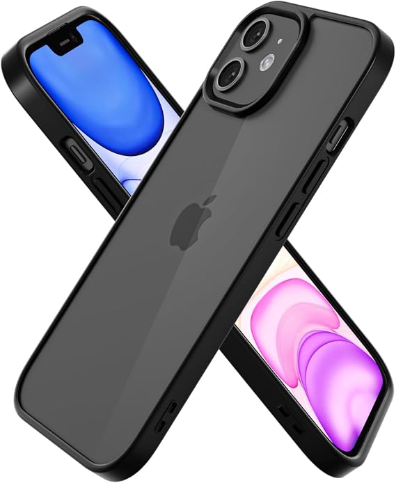 oakxco Clear Phone Case for iPhone 11 Case, Thin Slim Transparent Hard Plastic Back & Soft Silicone Bumper, Cute Non Yellowing Hybrid Matte TPU Frame Protective Cover for Women, Black