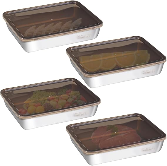 4-Piece Stainless Steel Meal Box Food Containers 2200ml | Stainless Steel Food Containers with Lids Fridge Crisper Airtight for Meal Prep &amp; Fridge Storage