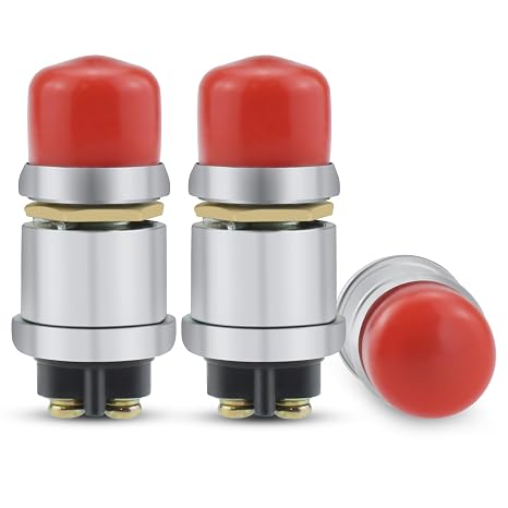 Aifeier ET Engine Push Start Button Switch, 12V/24V Waterproof Push Button Momentary Start Switch 50A Heavy Duty Momentary Push Button for Car Marine Boat Truck Lawn Tractor etc. (Red, 3 Pcs)