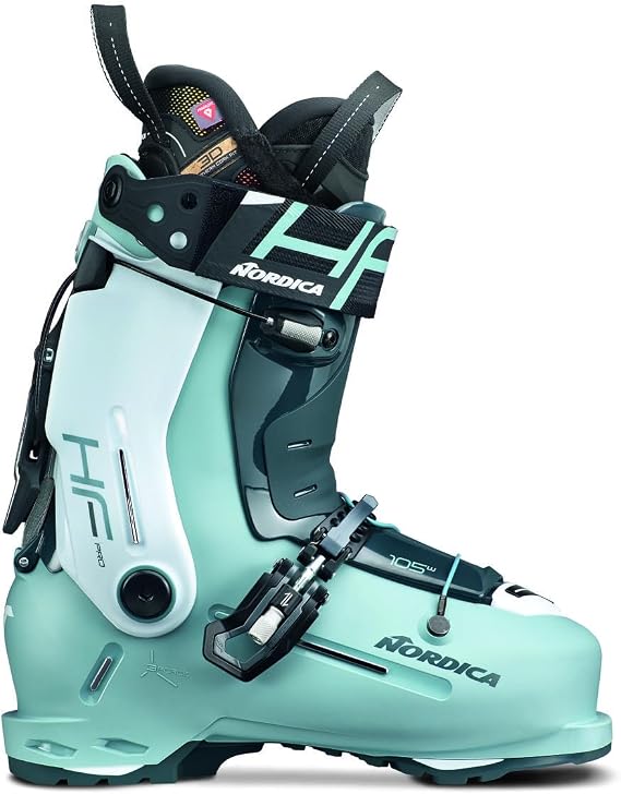 Nordica HF Pro 105 W Women's Wide Fit Easy Entry Alpine Ski Boots (Light Blue/White/Green, 24.5)