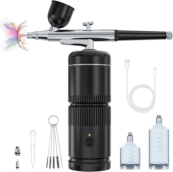 Rexley Airbrush Kit - Auto Handheld Airbrush Rechargeable Airbrush Compressor Nail Airbrush Machine - Airbrush Set Portable Wireless Air Brush for Nail Art Barber Makeup Model Painting Cake Decor