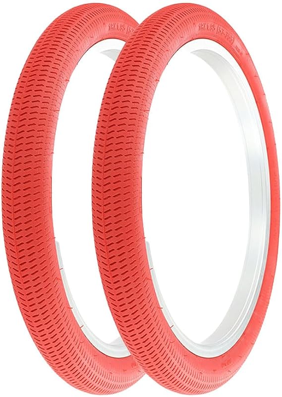 2 PRO+ HIGH Performance Bicycle BMX Tires 18" X 1.95 All RED, BMX/Freestyle Tread.