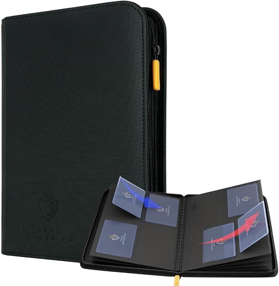 Card Guardian - 4 Pocket Card Binder for 160 Cards (Black) | Zipper Closure and Side Loaded Pockets | Compatible with Trading & Sports Cards including Magic the Gathering, Yugioh, Baseball Cards