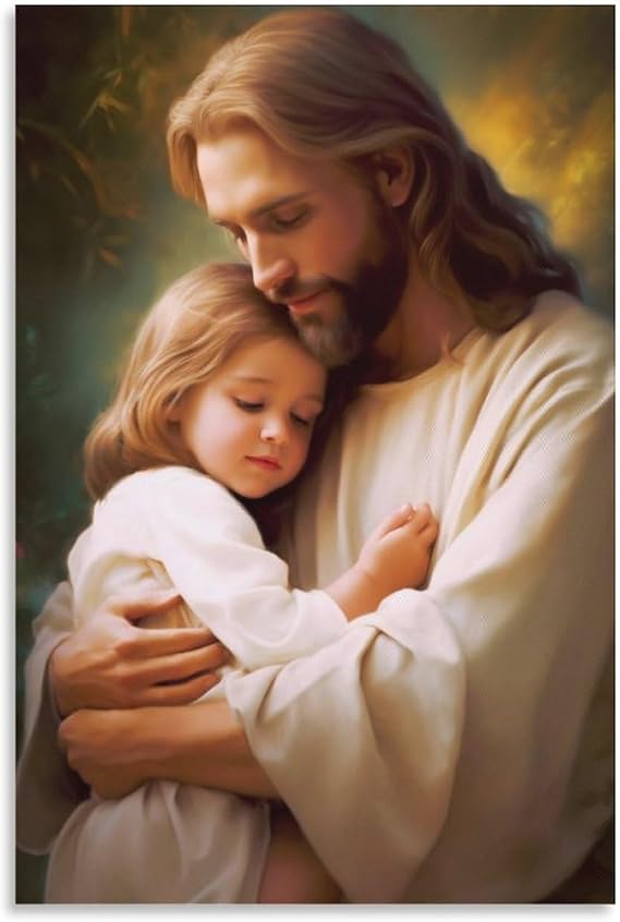 FireDeer Christ Jesus Wall Art Life Child of God Poster Catholic Christian Lord Painting Religious Bible Picture for Living Room Church (11-held child in arms,16x24inch-Unframe)