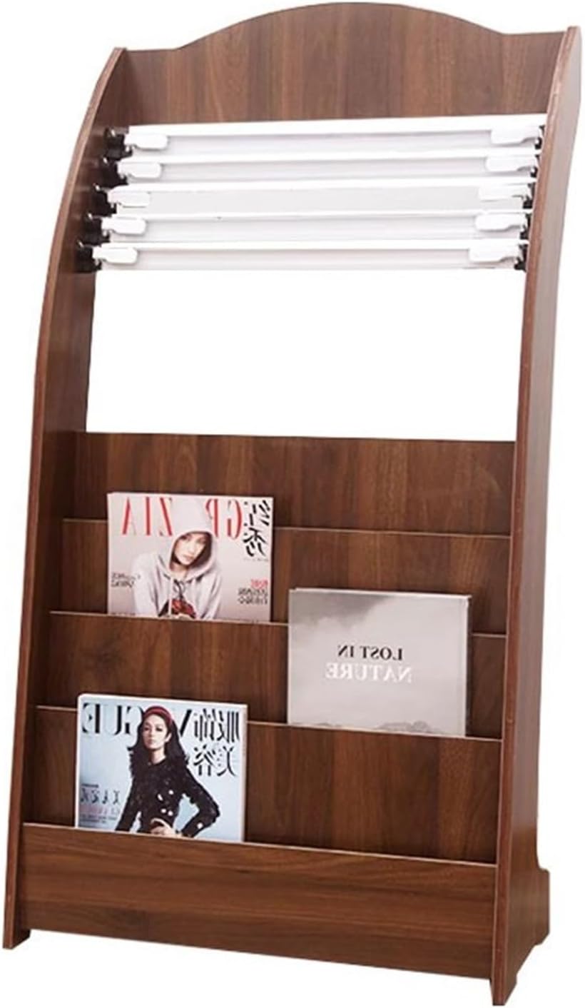 Modern freestanding magazine, newspaper rack Floor-standing magazine rack Vertical brochure stand Wooden magazine display holder Newspaper holder with 5 newspaper clips Floor-standing magazine