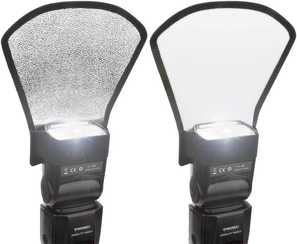 Dual-Sided Flash Diffuser Reflector, WhiteSilver, 2-Pack, Universal Speedlight Compatible with Canon Nikon Sony Fuji