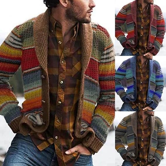 Men'S Knitted Cardigan,Men Winter Open Front Cardigan Stripes Long Sleeve Knitted Button Coat Jacket-Autumn Color Elegant Men'S Slim Fit Casual Jacket Knitted Tops