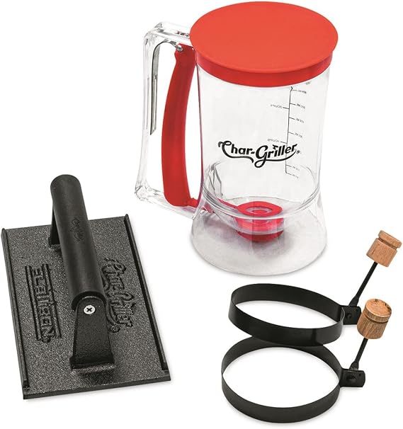 Char-Griller 8933 Flat Iron Gas Griddle Breakfast Kit Barbecue Tool Set,Black