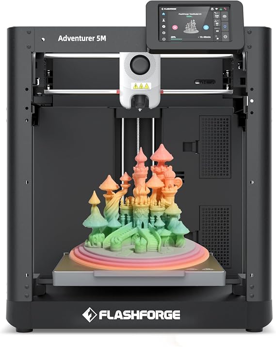Flashforge Adventurer 5M 3D Printer for Beginners, 600mm/s Fast Printing, Direct Drive (280C), Auto-Leveling, 8.7"x8.7"x8.7" PEI Build Plate - Ideal for Home, School & Makers