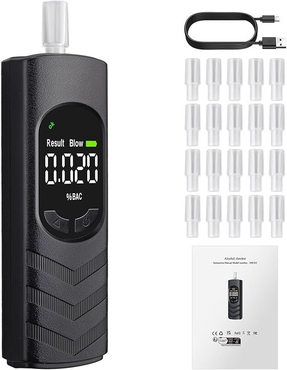 Proster Dual-Sensor Portable Breathalyzer with Voice Prompts & 20 Mouthpieces - Rechargeable Digital Alcohol Tester Professional Accuracy, Fast 4-Second Results for Personal & Workplace Use