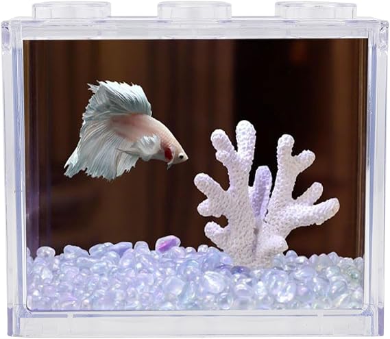 WishLotus Small Fish Tank, Durable and Simple Building Block Betta Aquarium with Exhaust Holes Detachable and Stackable Square Mini Fish Tank for Shrimp, Betta, Small Crab Habitats (Transparent, A)