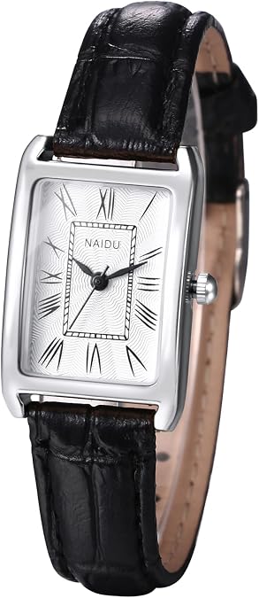 OIDEA Women's Leather Strap Watch: Elegant Rectangular Womens Watches Retro Square Quartz Ladies Watches Casual Business Dress Wristwatch Gifts for Her, White Dial Black Band