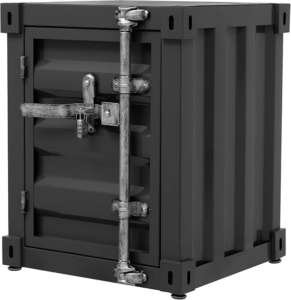 IIndustrial Wind Container Cabinet, 15.715.719.7 Inch Iron Bedside Table with Lock, 22 lbs Capacity Metal Side Cabinet for Living Room, Bedroom, Garage, Workshop,Black