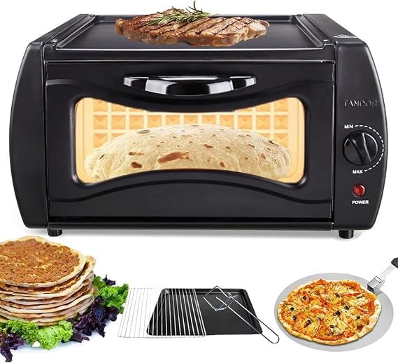 Electric Countertop Oven & Pizza Maker Adjustable Temperature for Chapati, Roti, Naan, Lahmacun, Manakish with Included Accessories
