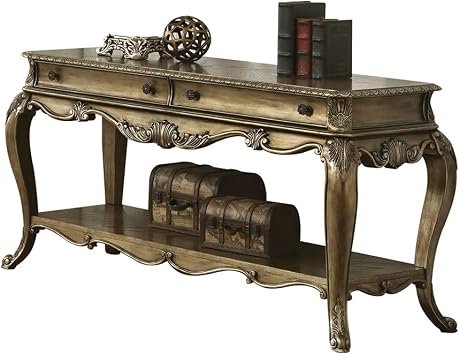 Kaimei Vintage Oak Sofa Table with Drawers and Shelf for Living Room - Double Drawer Console Table for Entryway, Hallway