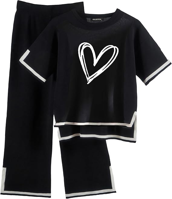 GOLDSTITCH Women's Summer Two Piece Outfits Casual Short Sleeve Knit Tops Wide Leg Pants Lounge Sets Tracksuits