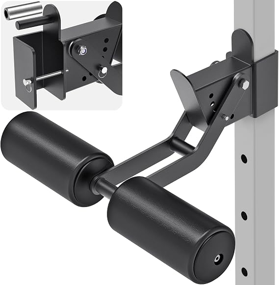 Kipika Nordic Hamstring Curl Squat Rack Attachment for Power Rack with 5/8" or 1" Hole - Adjustable Leg Hold Down Attachment with Premium Leather Surface