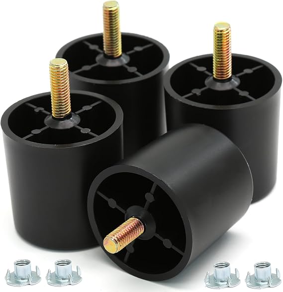 Murtenze 4Pcs 2 inch Plastic Sofa Legs, Black, Round | Sofa Replacement Legs, Furniture Legs with M8 Bolts, For Couch Dresser Cabinet Chair Bed Coffee Table