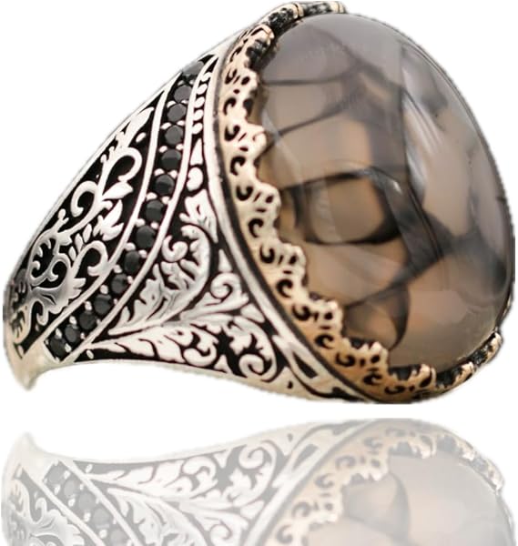 Agate Aqeeq Men Ring, Men Silver Ring 925, Yemeni Aqeeq Ring Men, Turkish Ring Man, Ring With Stone, Grey Gemstone Ring For Men