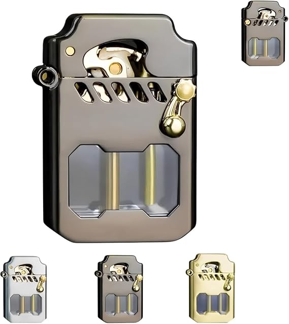 Mecha Metal Rocker Lighter, Retro Transparent Oil Tank, Flip Kerosene Lighter,Windproof Soft Flame, Refillable Fuel(Gray)