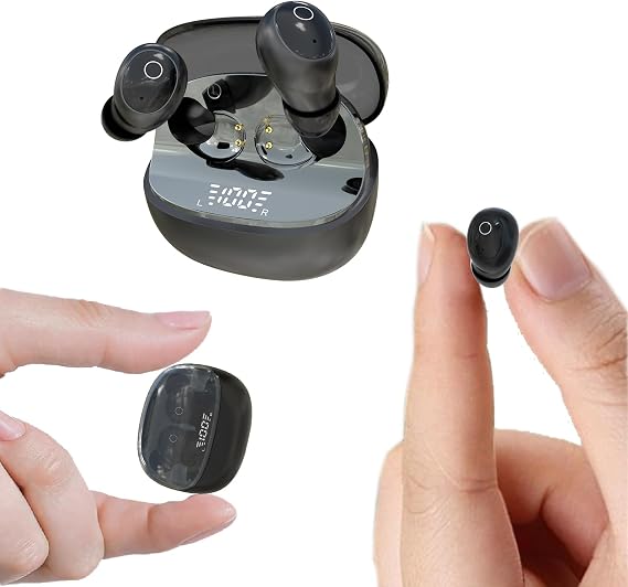 Xmenha Invisible Small Mini Earbuds Sleep Wireless Bluetooth for Small Ears Tiny Discreet Low Profile Hidden Earbuds for Work Sleep Ear Buds Invisible Headphones Black