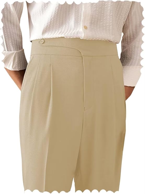 Mens Dress Pants Slim Fit Stretch Pants Pleated Flat Front Office Business Trousers